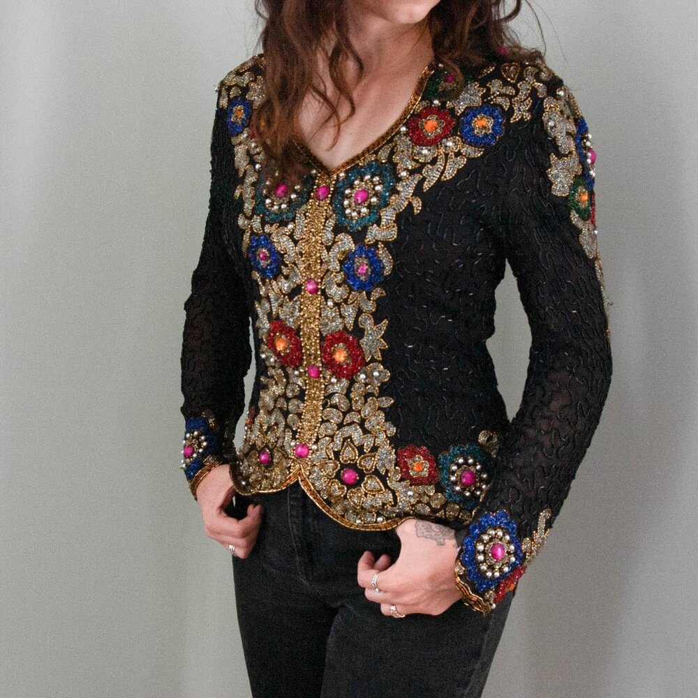 Vintage Joan Leslie beaded evening top size women's petite small
